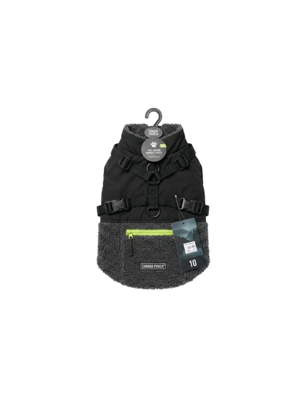 Canada Pooch Cool Factor Dog Harness Jacket Black Charcoal / Green Size 10 NWT
